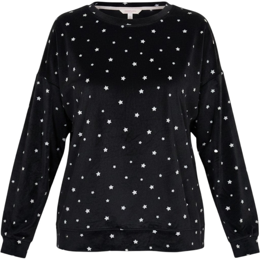 Joyspun Pajama Set Womens L 12-14 Black Velour Star Print 2pc Sleepwear